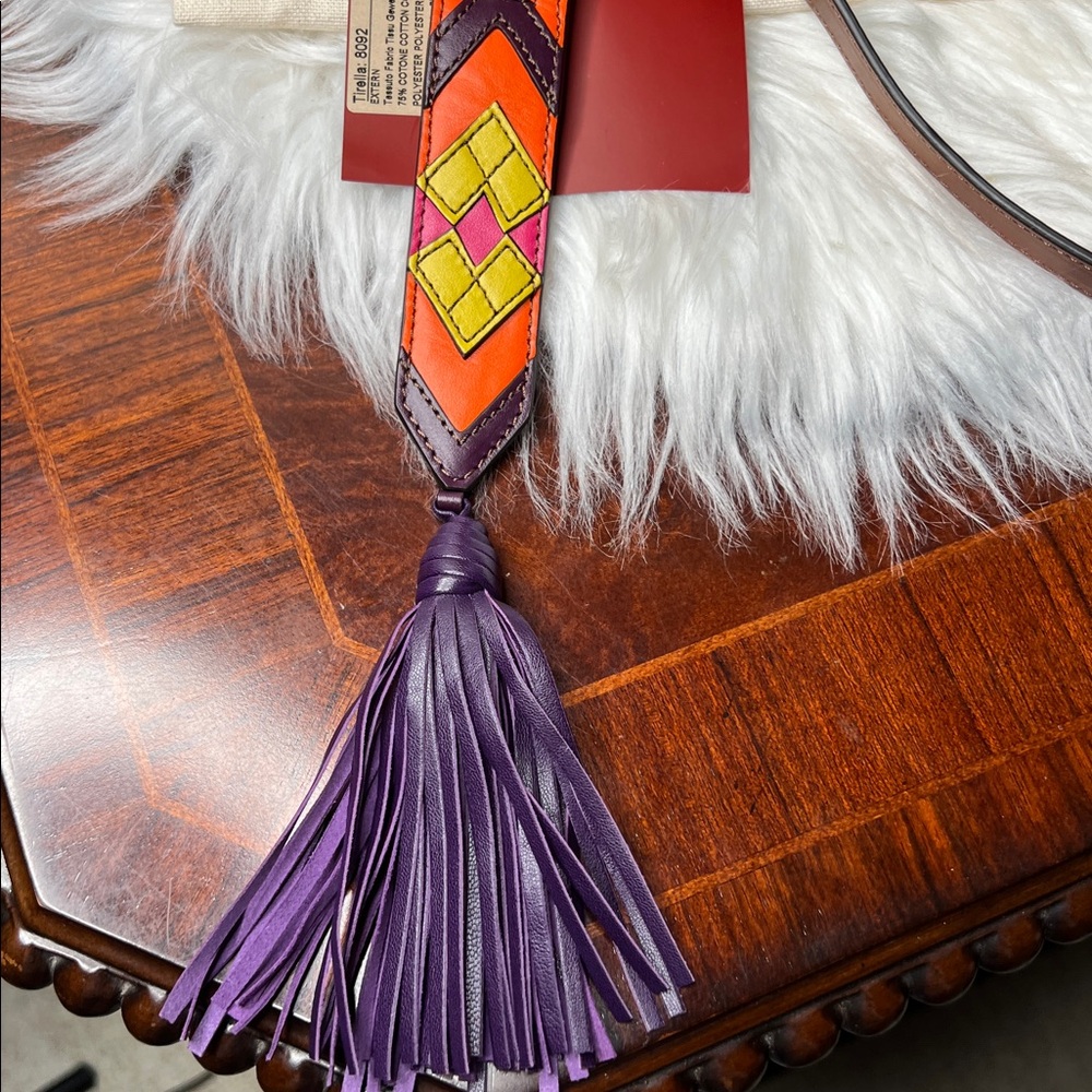 ETRO Brown Paisley Crossbody Bag with Orange Trim, Purple Tassel Like New - Picture 12 of 17